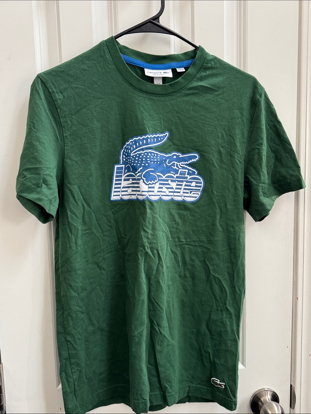 Lacoste Green Tee with Blue-Striped Croc Logo